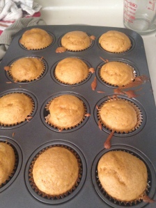 note how sloppy the cupcake tin is.. this is called frantically pouring batter while your toddler tries to get into the oven… but they still came out pretty well!
